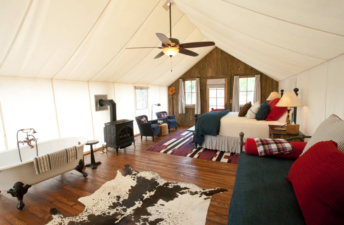 Interior glamping tent
