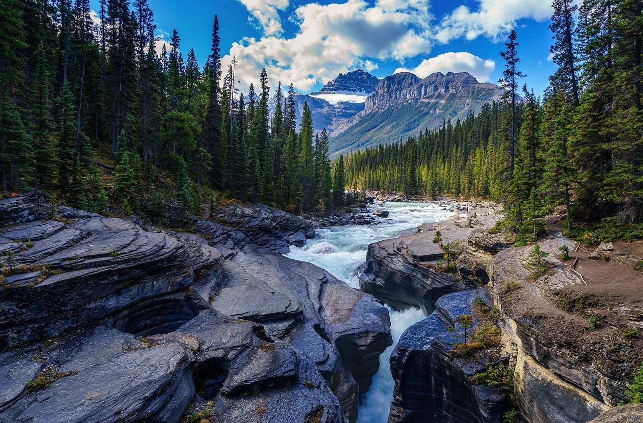 Glamping alberta view of the mountains of Banff National Park with river and mountains in the background