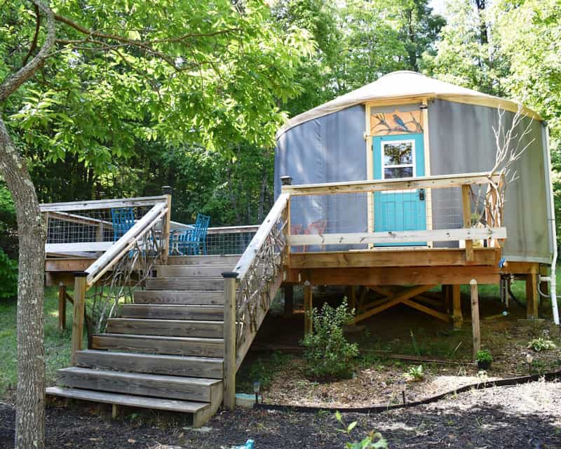BlueBird Yurt in NC at Feathered Fox Farm