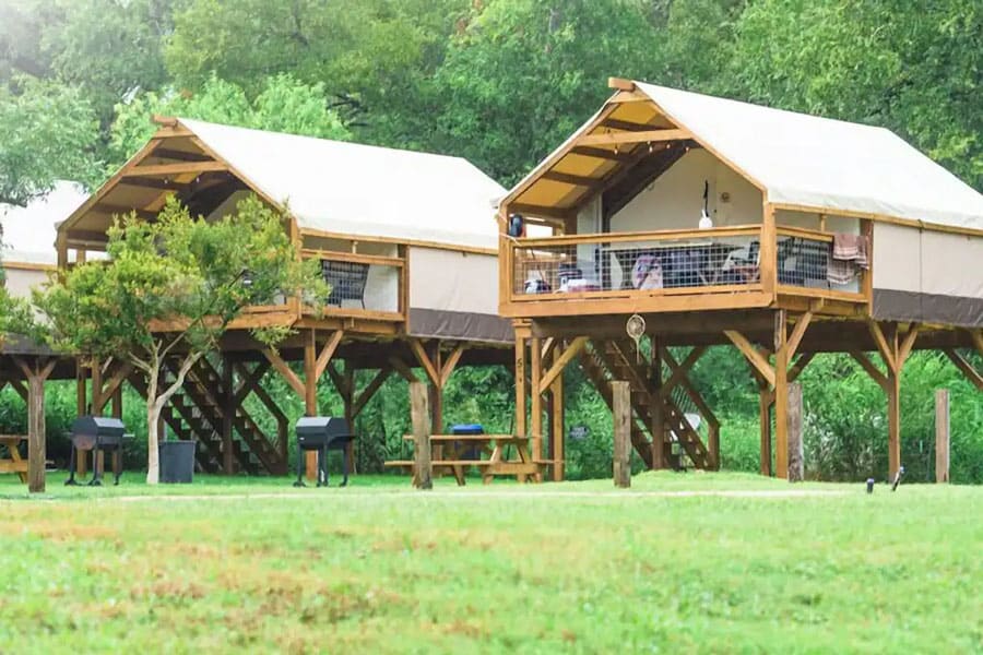 Creek glamping cabin outside view