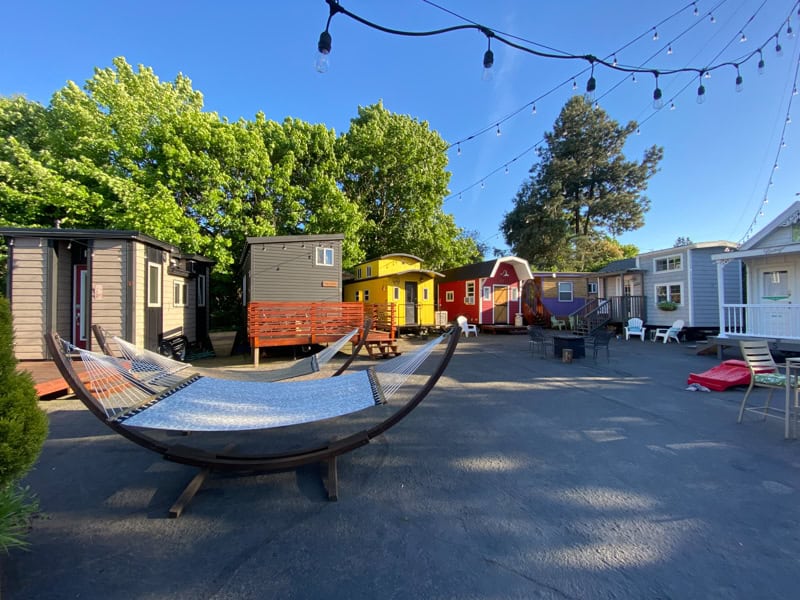 Tiny Digs courtyard with hammocks